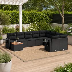Outdoor Sectional Sofa Set 10 Piece Garden Furniture Black Poly Rattan Modular
