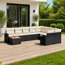 10-Piece Outdoor Sectional Sofa Set Black Poly Rattan Garden Furniture Patio