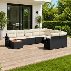 10-Piece Outdoor Sectional Sofa Set Black Poly Rattan Garden Furniture Patio