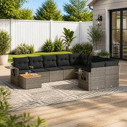 Outdoor Sectional Sofa Set 10 Piece Garden Furniture Grey Poly Rattan with