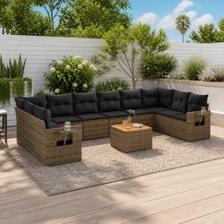 Outdoor Sectional Sofa Set 11 Piece Grey Poly Rattan Garden Furniture with