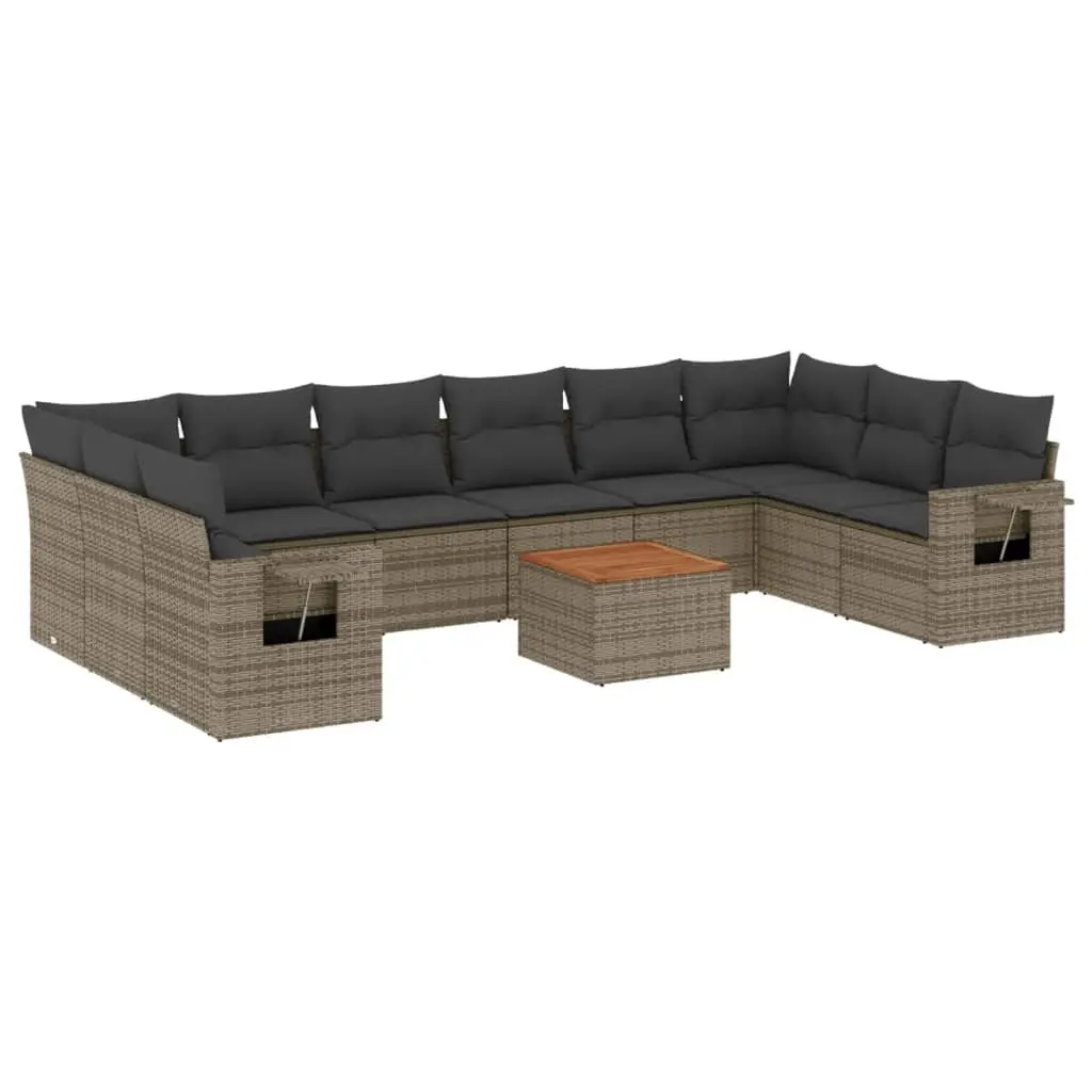 Outdoor Sectional Sofa Set Modular 11 Piece Grey PE Rattan Garden Furniture