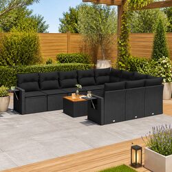 Outdoor Sectional Sofa Set 11 Piece Garden Furniture Black Poly Rattan Modular