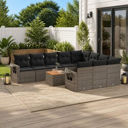 Outdoor Sectional Sofa Set 11 Piece Grey Garden Furniture Poly Rattan with
