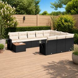Outdoor Sectional Sofa Set 11 Piece Garden Furniture Black Poly Rattan with