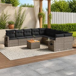 Outdoor Sectional Sofa Set 11 Piece Garden Furniture Grey Poly Rattan with