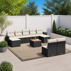 Outdoor Sectional Sofa Set 10 Piece Black Poly Rattan Garden Furniture with