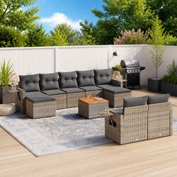 Outdoor Sectional Sofa Set 10 Piece Grey Poly Rattan Garden Furniture with