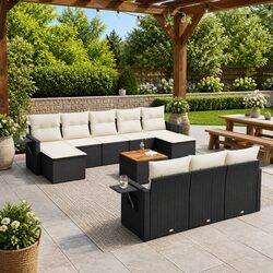 Outdoor Sectional Sofa Set 11 Piece Garden Furniture Black Poly Rattan with
