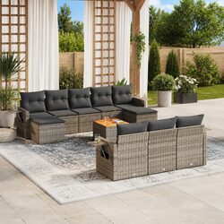 Outdoor Sectional Sofa Set 11 Piece Garden Furniture Grey Poly Rattan with