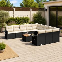 Outdoor Sectional Sofa Set 12 Piece Black PE Rattan Garden Furniture with