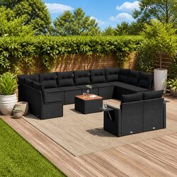 Outdoor Sectional Sofa Set 13 Piece Garden Furniture Black Poly Rattan Modular