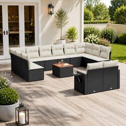 Outdoor Sectional Sofa Set 13 Piece Garden Furniture Black Poly Rattan with