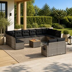 Outdoor Sectional Sofa Set 13 Piece Garden Furniture Grey Poly Rattan Modular