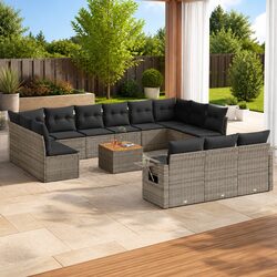 Outdoor Sectional Sofa Set 14 Piece Garden Furniture Grey Poly Rattan with