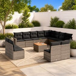 Outdoor Sectional Sofa Set 13 Piece Garden Furniture Grey Poly Rattan with