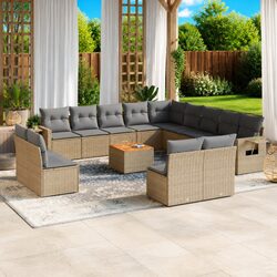 Outdoor Sectional Sofa Set 14 Piece Garden Furniture Beige Poly Rattan with