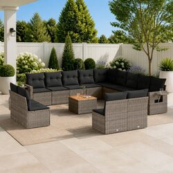 Outdoor Sectional Sofa Set 14 Piece Garden Furniture with Cushions Grey Rattan