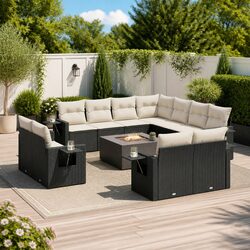 Outdoor Sectional Sofa Set 12 Piece Black Poly Rattan Garden Furniture Patio