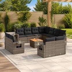 Outdoor Sectional Sofa Set 12 Piece Garden Furniture Grey Poly Rattan with