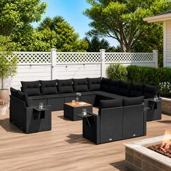 14 Piece Outdoor Sectional Sofa Set with Cushions Black Poly Rattan Garden
