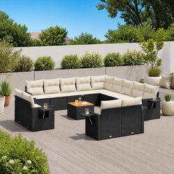 Outdoor Sectional Sofa Set 14 Piece Garden Furniture Black Poly Rattan Modular