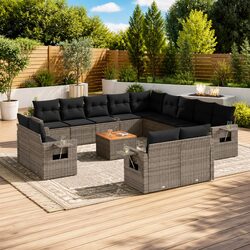 14 Piece Garden Sofa Set Grey Poly Rattan Outdoor Sectional Patio Furniture