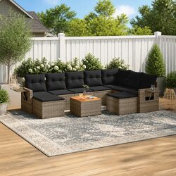 Outdoor Sectional Sofa Set 10 Piece Garden Furniture Grey Poly Rattan with