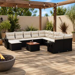 Outdoor Sectional Sofa Set 12 Piece Garden Furniture Black Poly Rattan with