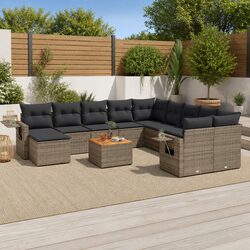 Outdoor Sectional Sofa Set 12 Piece Garden Furniture Grey Poly Rattan with