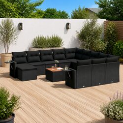 Outdoor Sectional Sofa Set 13 Piece Black Garden Furniture with Cushions Side