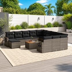 Outdoor Sectional Sofa Set 13 Piece Grey Garden Furniture with Cushions Side
