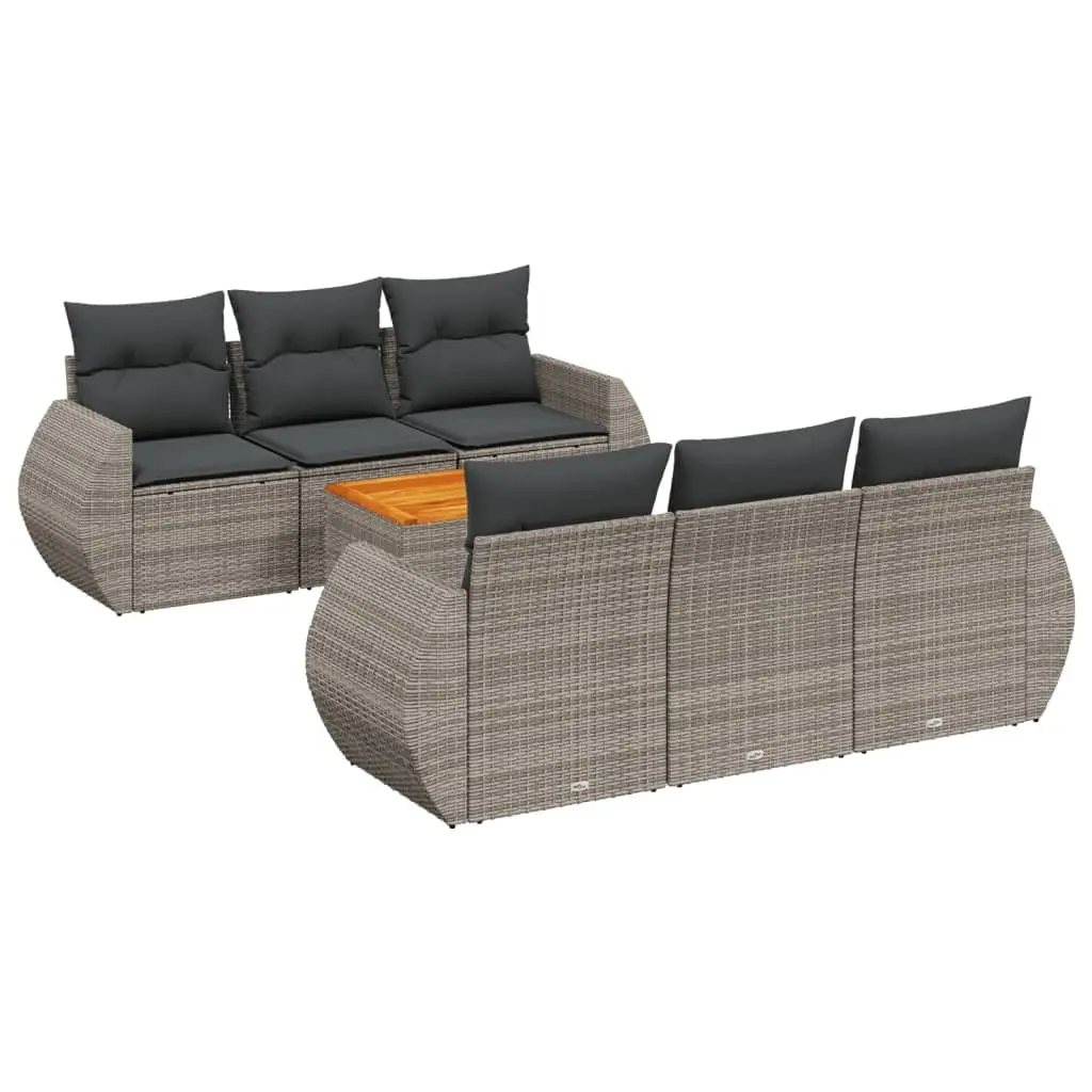 7 Piece Garden Sofa Set with Cushions Grey Outdoor Patio Furniture Rattan