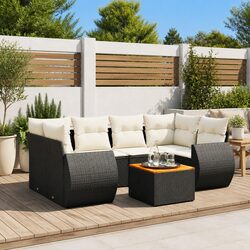7 Piece Garden Sofa Set Outdoor Patio Furniture Black Poly Rattan with Cushions