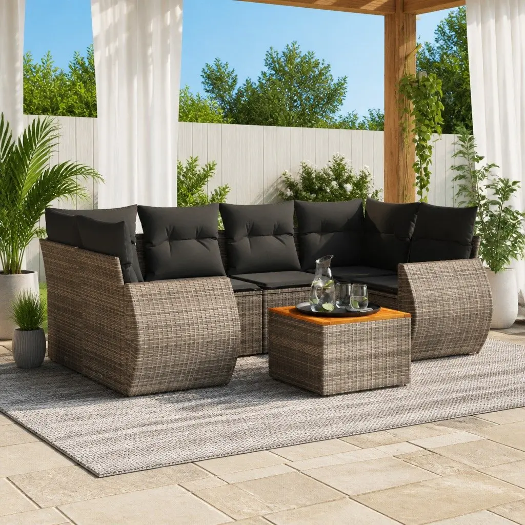 7 Piece Garden Sofa Set Grey Poly Rattan Outdoor Furniture Patio Lounge with