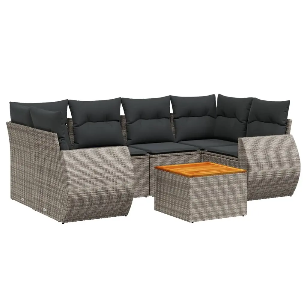 7 Piece Garden Sofa Set Grey Poly Rattan Outdoor Furniture Patio Lounge with
