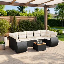 Garden Sofa Set 8 Piece Outdoor Furniture with Cushions Black Patio Modular
