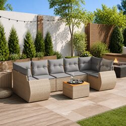 Garden Sofa Set 8 Piece Outdoor Furniture Beige Poly Rattan with Cushions Patio
