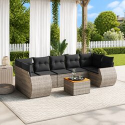 Garden Sofa Set 8 Piece Outdoor Furniture Grey Poly Rattan Cushions Patio