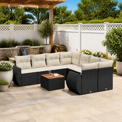 Garden Sofa Set 9 Piece Outdoor Furniture Patio Lounge Black Rattan Cushions