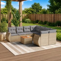 9 Piece Garden Sofa Set with Cushions Beige Outdoor Furniture Patio Seating