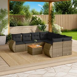 Garden Sofa Set 9 Piece Outdoor Furniture Grey Poly Rattan Modular Patio Seating