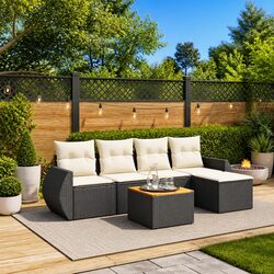 6 Piece Outdoor Garden Sofa Set Black Poly Rattan Modular Patio Furniture with