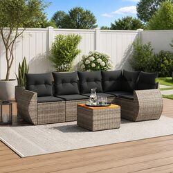 Garden Sofa Set 6 Piece Outdoor Furniture Grey Poly Rattan Cushions Patio