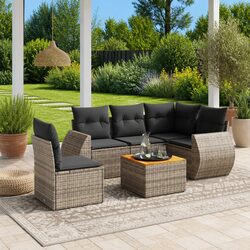 Garden Sofa Set 6 Piece Outdoor Patio Furniture with Cushions Grey Rattan