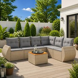 Outdoor Garden Sofa Set 7 Piece Patio Furniture with Cushions Beige Rattan
