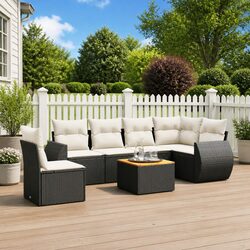 Garden Sofa Set 7 Piece Outdoor Furniture Patio Lounge Black Poly Rattan