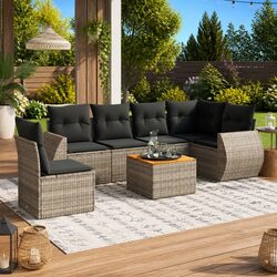 Garden Sofa Set 7 Piece Outdoor Furniture Grey Poly Rattan Modular Patio Seating
