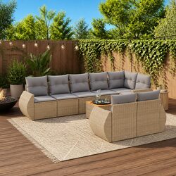Outdoor Garden Sofa Set 9 Piece Patio Furniture Beige Poly Rattan with Cushions