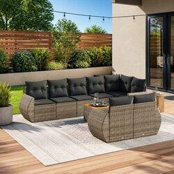 Garden Sofa Set 9 Piece Outdoor Furniture Patio Seating Grey Poly Rattan with
